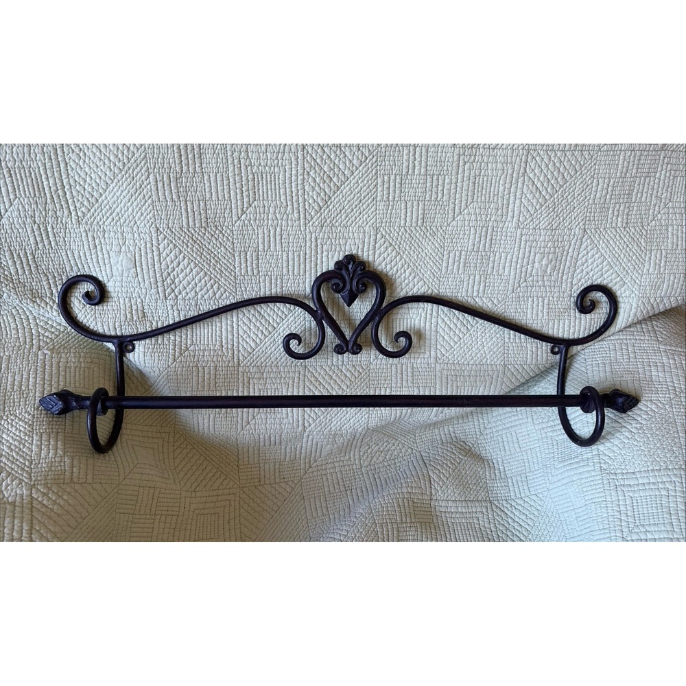 Vintage Wrought Iron WallMount Quilt Tapestry HangerScrollwork 24.5" Oil Bronze